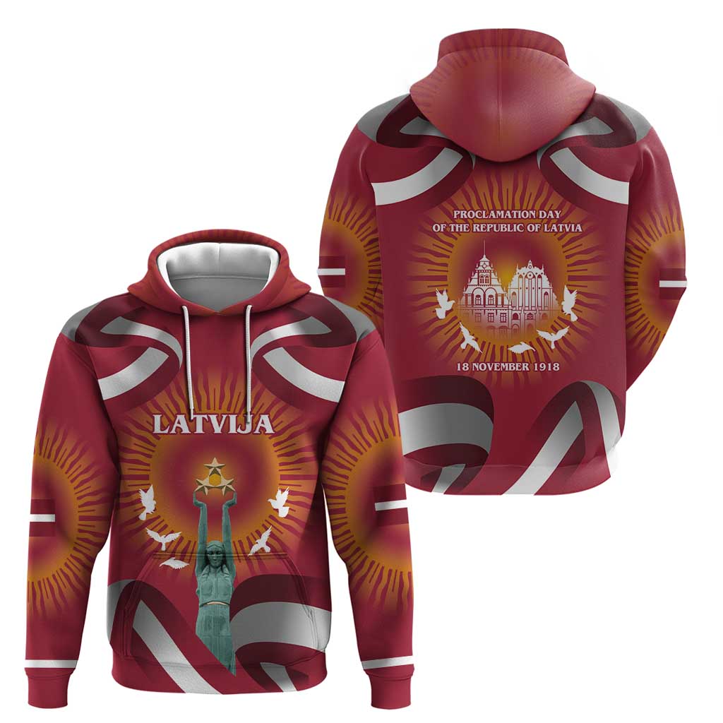 Latvia Hoodie with Freedom Monument and Doves Graphic 18 November 1918 Design TS04