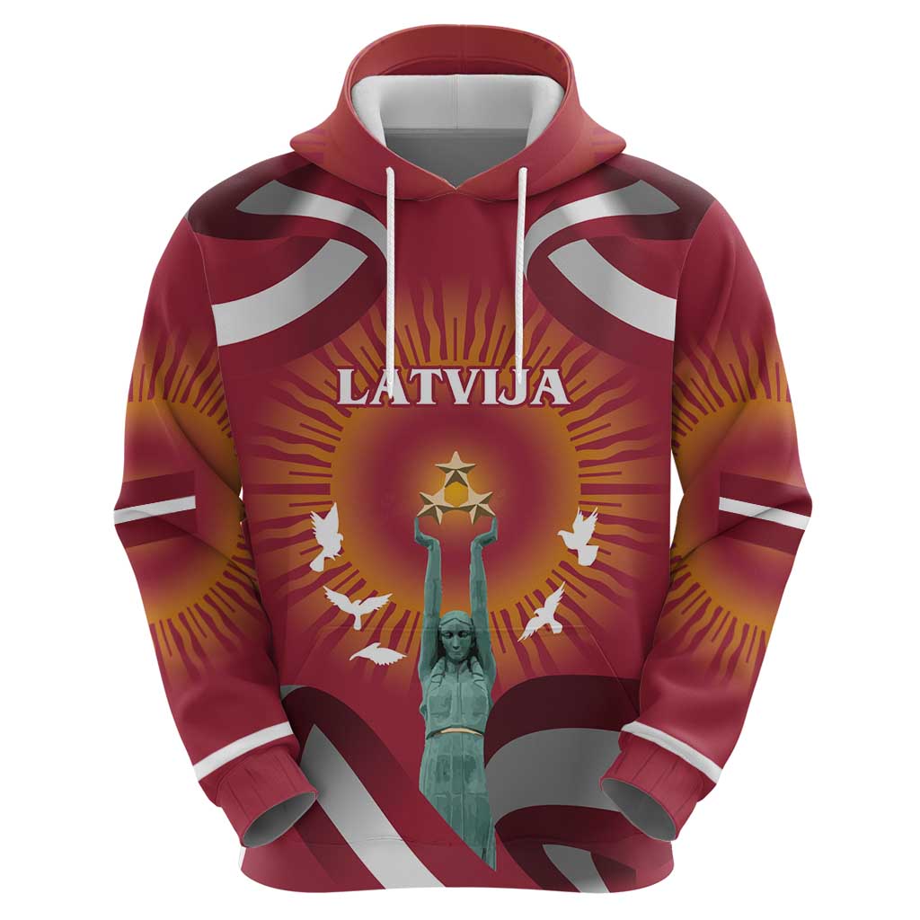 Latvia Hoodie with Freedom Monument and Doves Graphic 18 November 1918 Design TS04