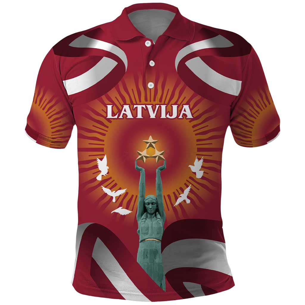 Latvia Polo Shirt with Freedom Monument and Doves Graphic  18 November 1918 Design TS04