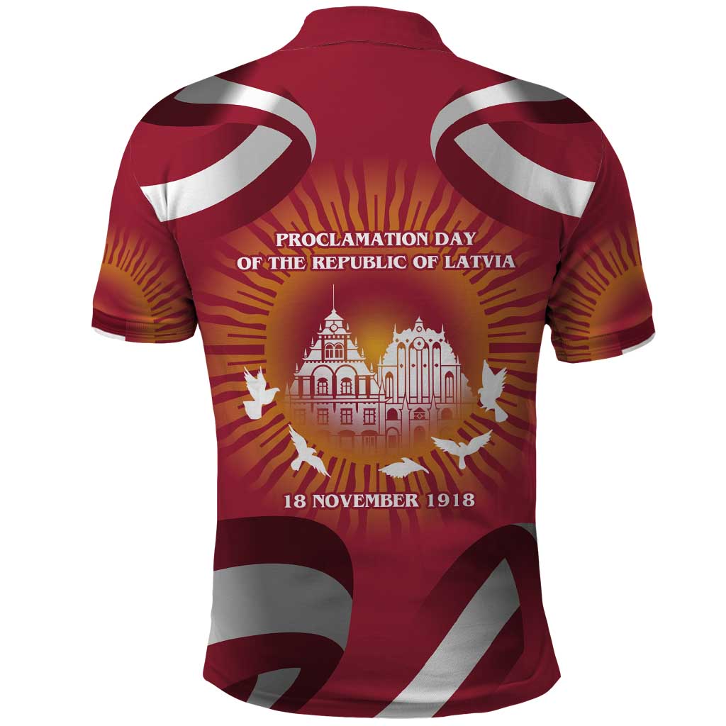 Latvia Polo Shirt with Freedom Monument and Doves Graphic  18 November 1918 Design TS04