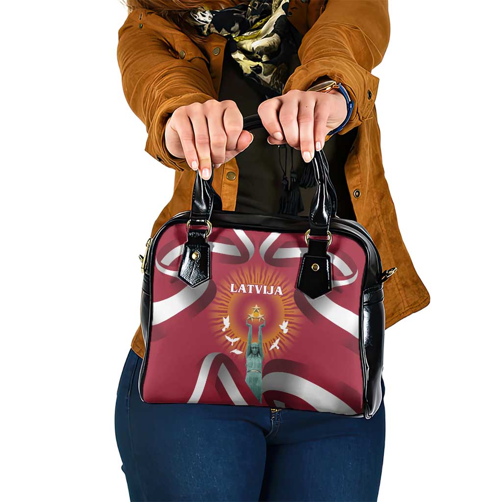 Latvia Shoulder Handbag with Freedom Monument and Doves Graphic  18 November 1918 Design TS04