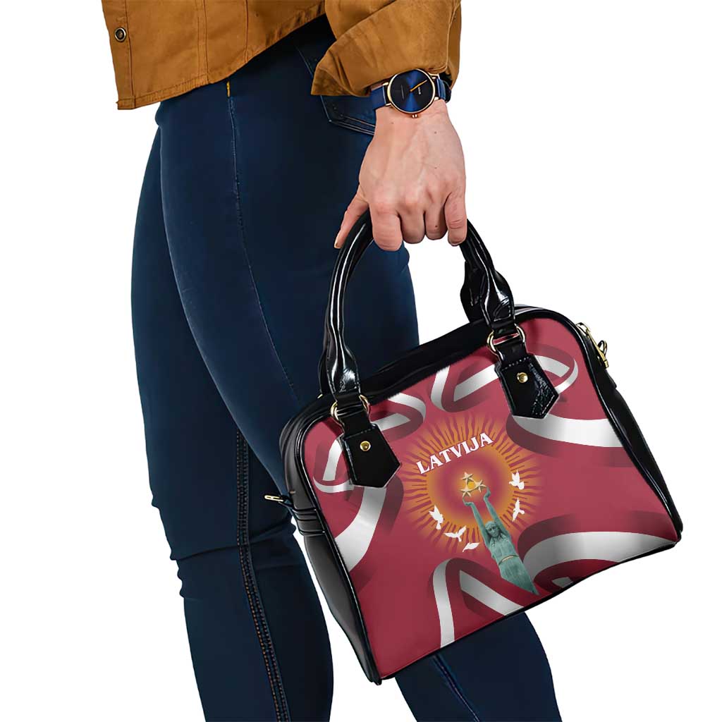 Latvia Shoulder Handbag with Freedom Monument and Doves Graphic  18 November 1918 Design TS04