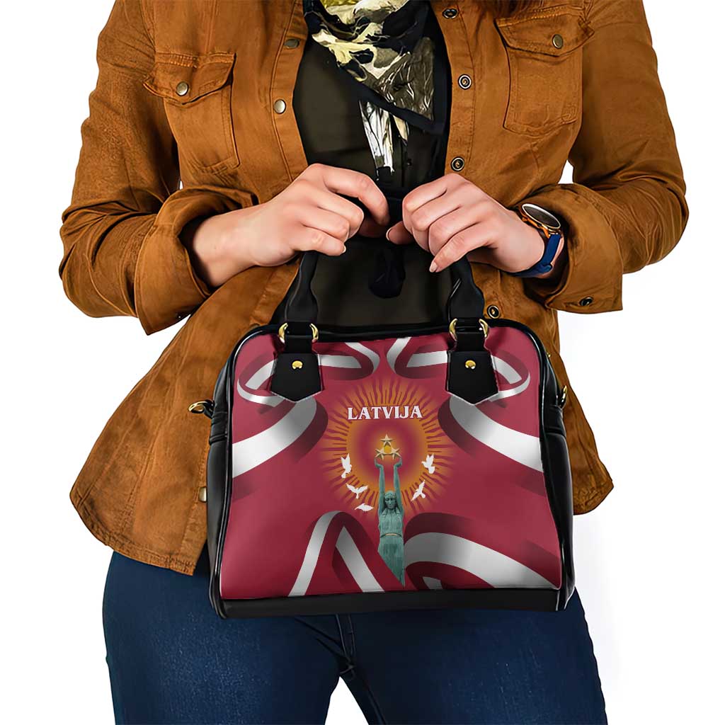 Latvia Shoulder Handbag with Freedom Monument and Doves Graphic  18 November 1918 Design TS04