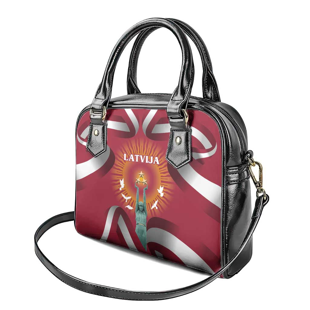 Latvia Shoulder Handbag with Freedom Monument and Doves Graphic  18 November 1918 Design TS04