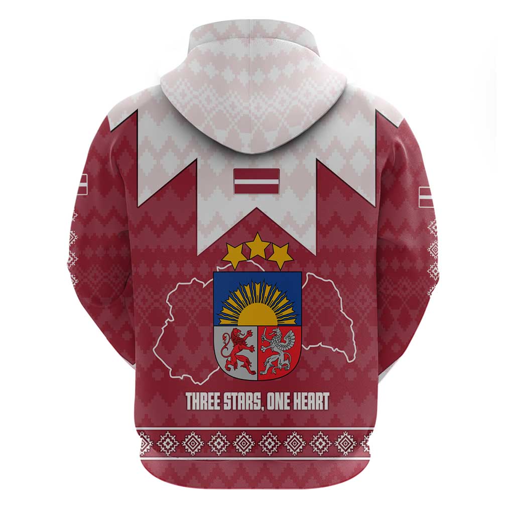 Latvia Hoodie with National Coat of Arms and Knit Pattern Three Stars One Heart Design TS04