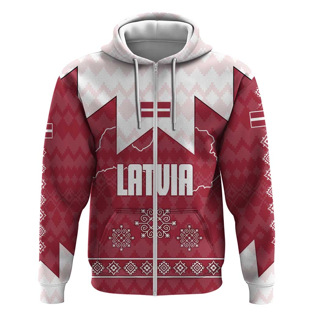 Latvia Hoodie with National Coat of Arms and Knit Pattern Three Stars One Heart Design TS04