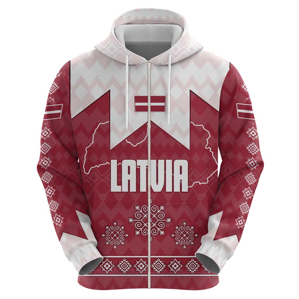 Latvia Hoodie with National Coat of Arms and Knit Pattern Three Stars One Heart Design TS04