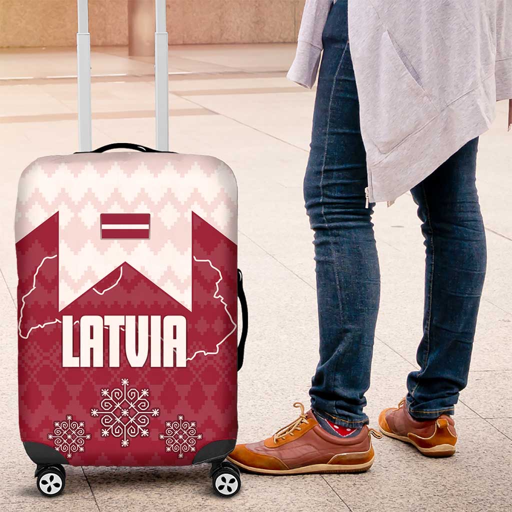 Latvia Luggage Cover with National Coat of Arms and Knit Pattern  Three Stars One Heart Design TS04