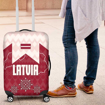 Latvia Luggage Cover with National Coat of Arms and Knit Pattern  Three Stars One Heart Design TS04