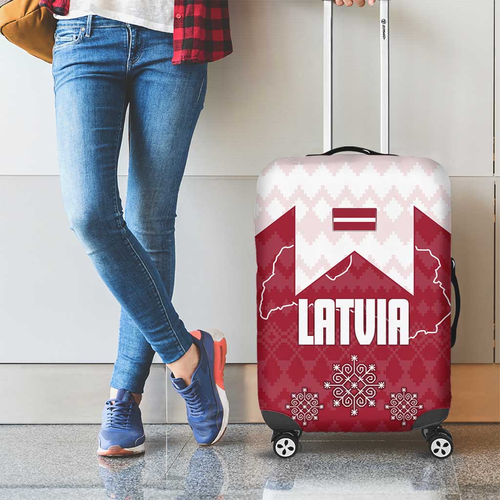 Latvia Luggage Cover with National Coat of Arms and Knit Pattern  Three Stars One Heart Design TS04