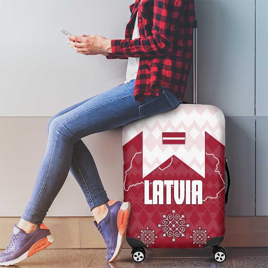 Latvia Luggage Cover with National Coat of Arms and Knit Pattern  Three Stars One Heart Design TS04