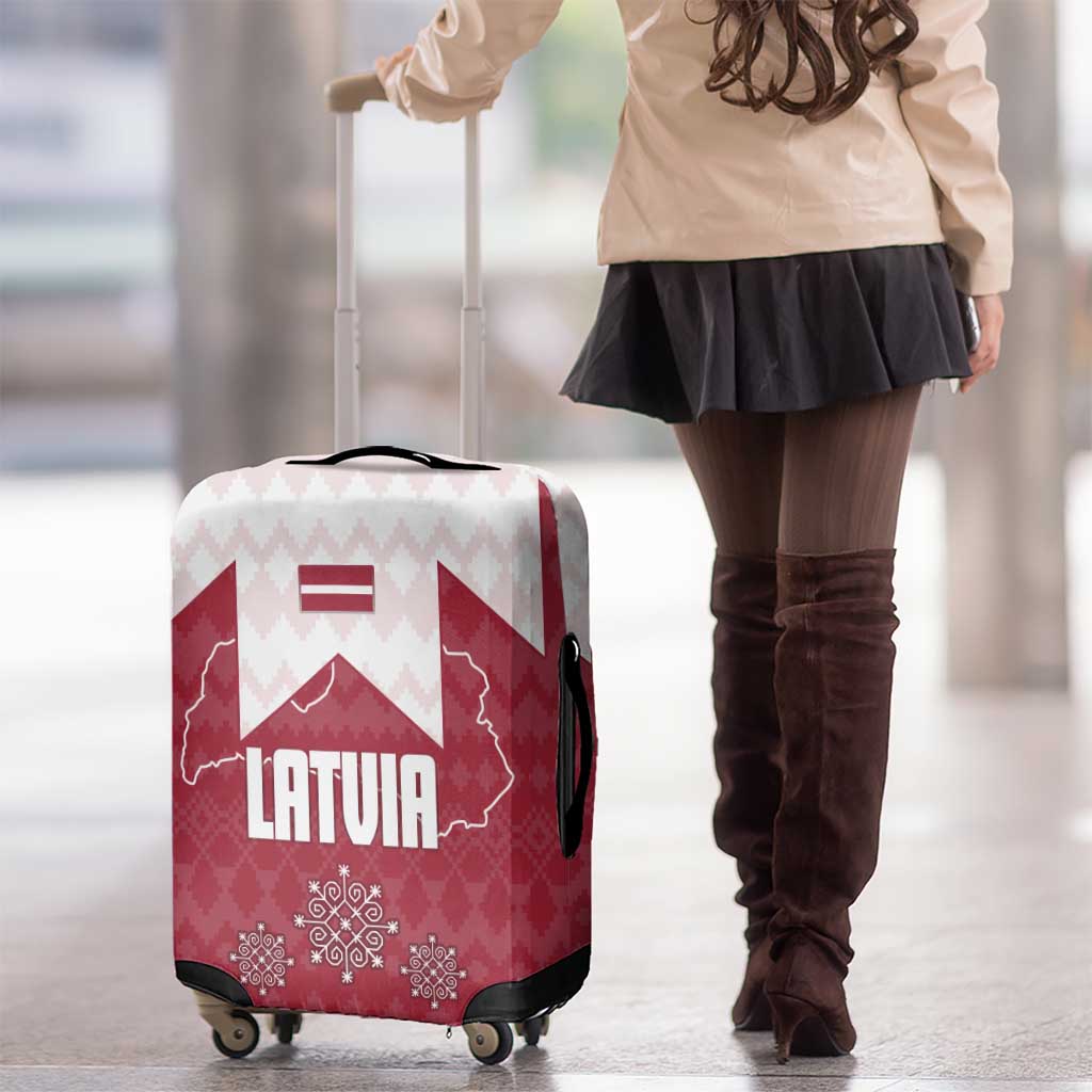 Latvia Luggage Cover with National Coat of Arms and Knit Pattern  Three Stars One Heart Design TS04
