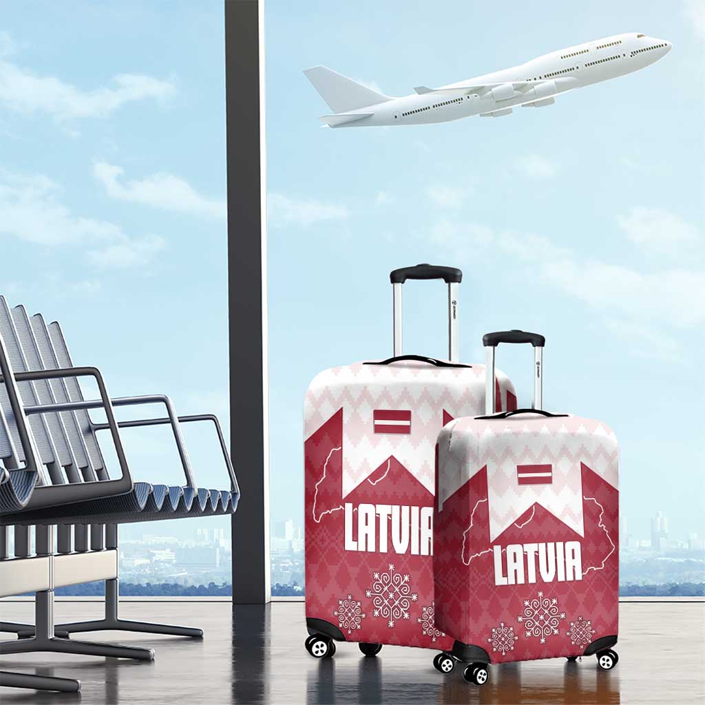 Latvia Luggage Cover with National Coat of Arms and Knit Pattern  Three Stars One Heart Design TS04