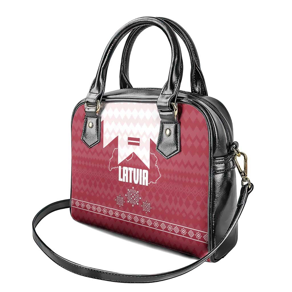 Latvia Shoulder Handbag with National Coat of Arms and Knit Pattern  Three Stars One Heart Design TS04