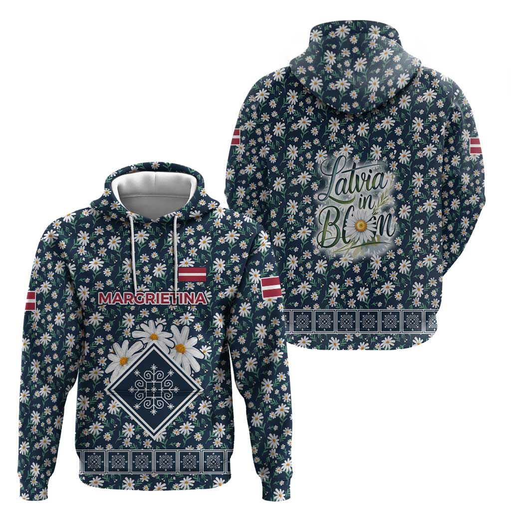Latvia Hoodie with Margrietina Daisy and Ethnic Pattern Latvia in Bloom Floral Design TS04
