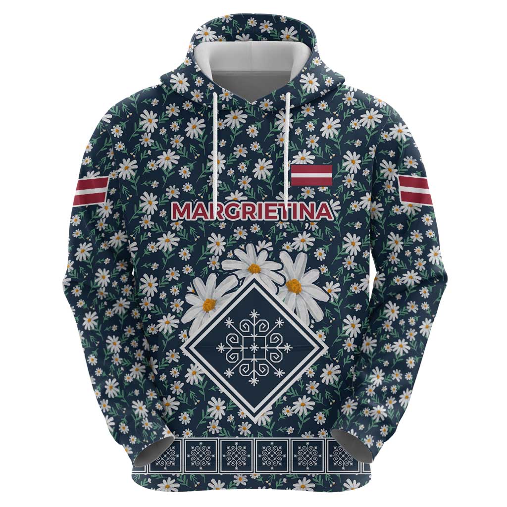 Latvia Hoodie with Margrietina Daisy and Ethnic Pattern Latvia in Bloom Floral Design TS04