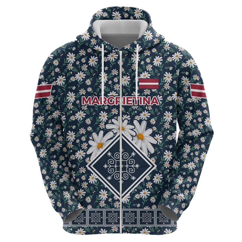 Latvia Hoodie with Margrietina Daisy and Ethnic Pattern Latvia in Bloom Floral Design TS04