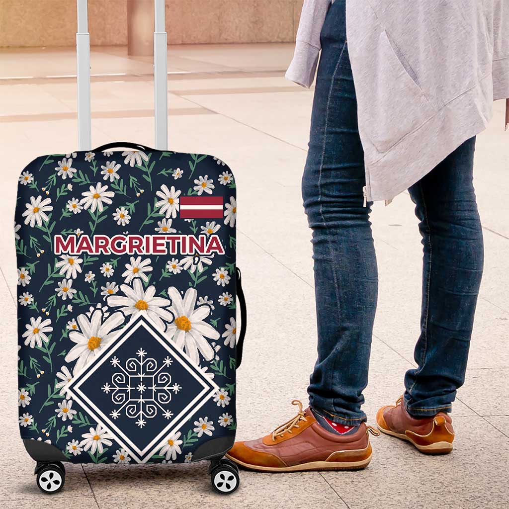 Latvia Luggage Cover with Margrietina Daisy and Ethnic Pattern  Latvia in Bloom Floral Design TS04
