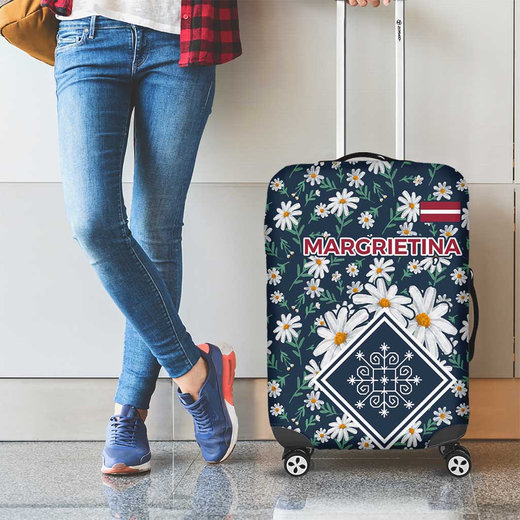 Latvia Luggage Cover with Margrietina Daisy and Ethnic Pattern  Latvia in Bloom Floral Design TS04