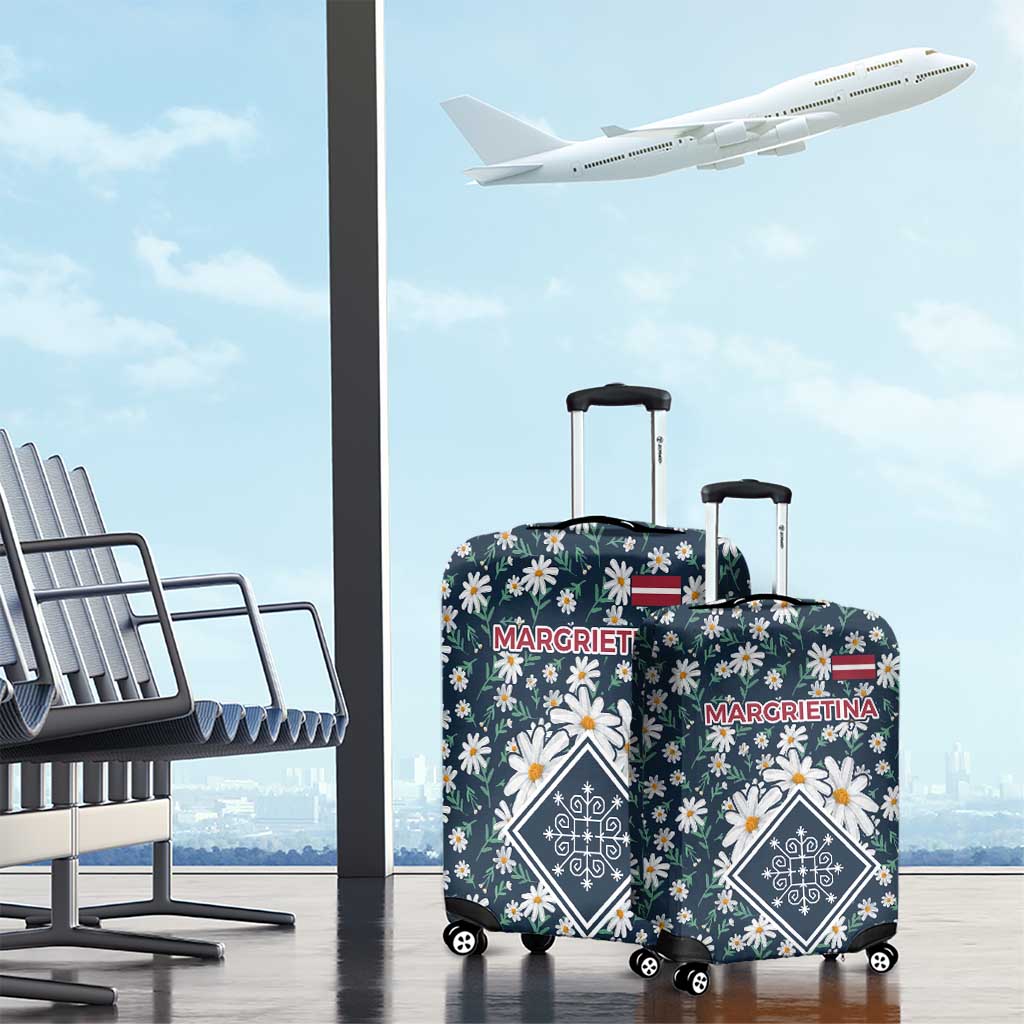 Latvia Luggage Cover with Margrietina Daisy and Ethnic Pattern  Latvia in Bloom Floral Design TS04