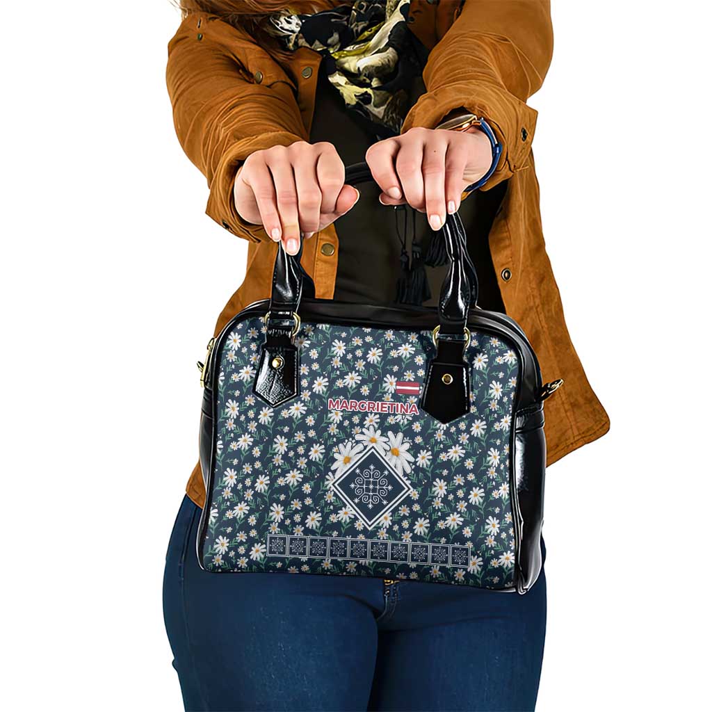 Latvia Shoulder Handbag with Margrietina Daisy and Ethnic Pattern  Latvia in Bloom Floral Design TS04