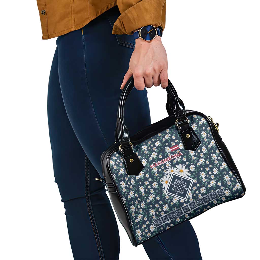 Latvia Shoulder Handbag with Margrietina Daisy and Ethnic Pattern  Latvia in Bloom Floral Design TS04