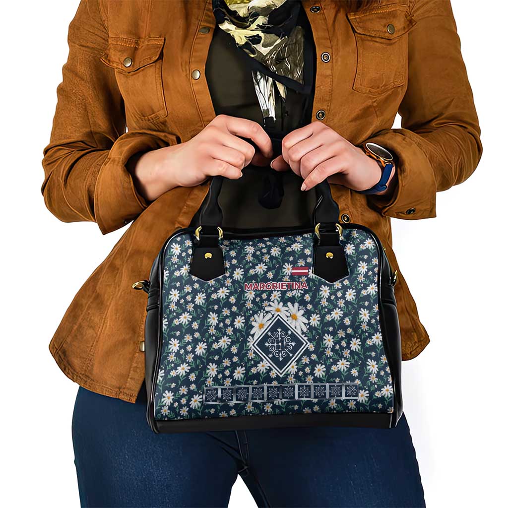 Latvia Shoulder Handbag with Margrietina Daisy and Ethnic Pattern  Latvia in Bloom Floral Design TS04