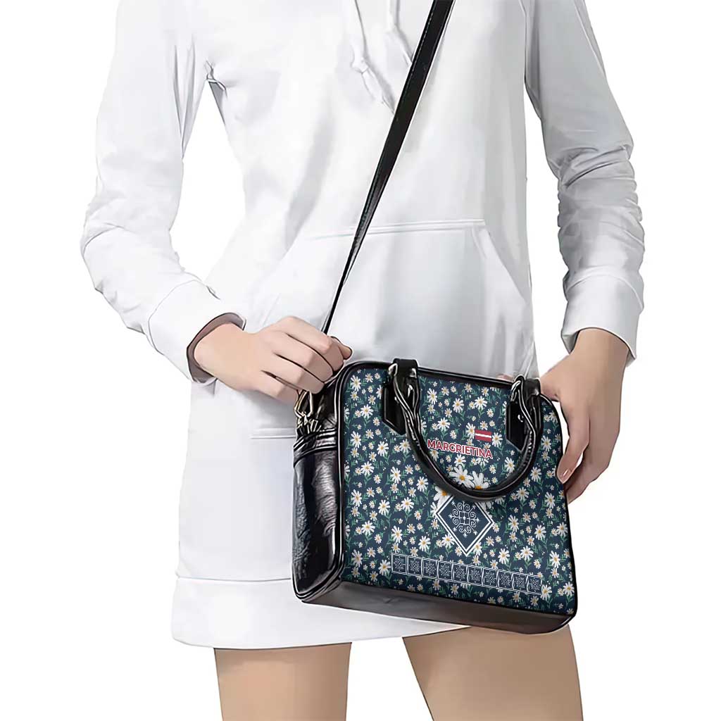 Latvia Shoulder Handbag with Margrietina Daisy and Ethnic Pattern  Latvia in Bloom Floral Design TS04