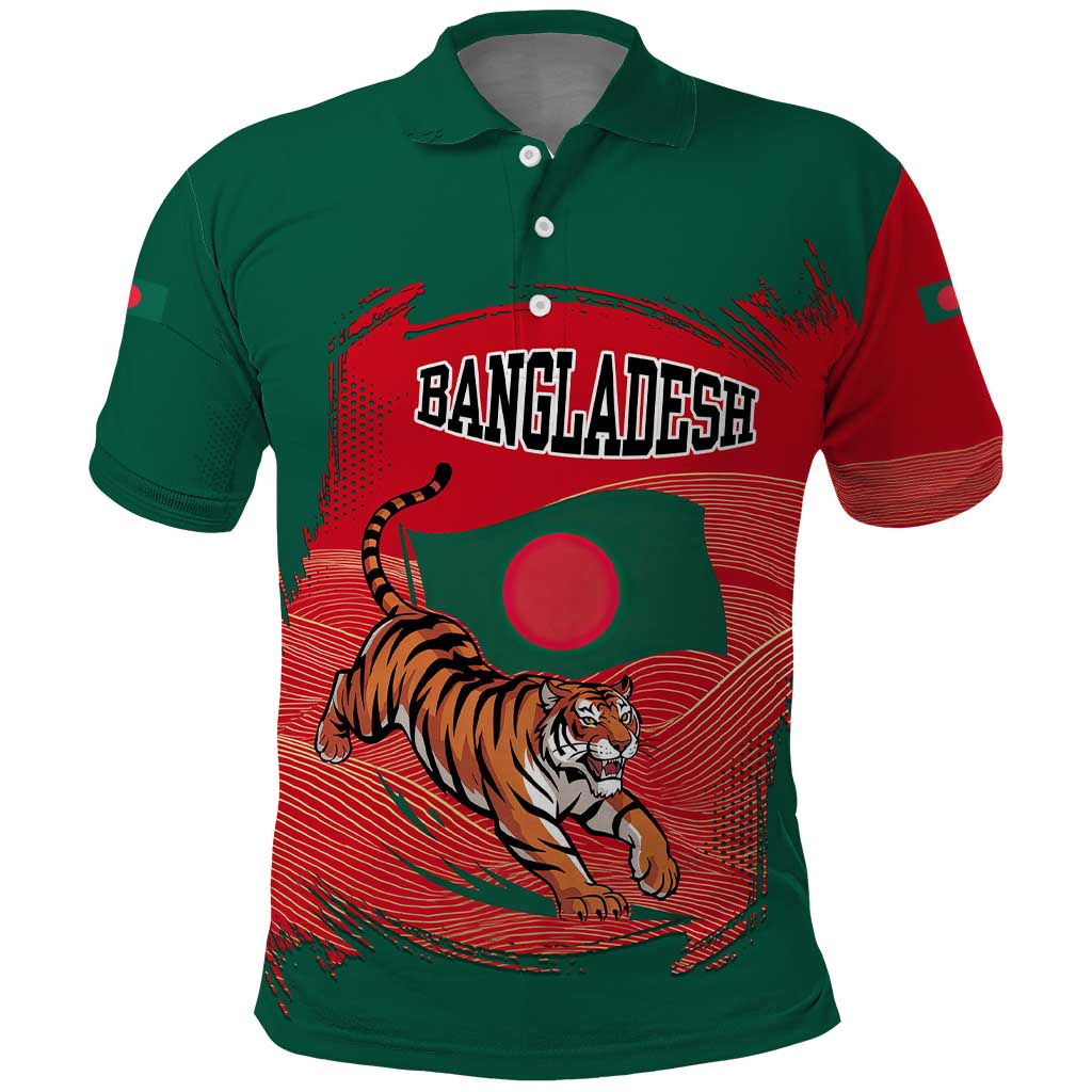 Bangladesh Flag Polo Shirt with Royal Bengal Tiger Design TS04