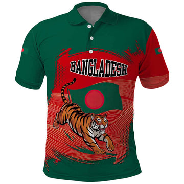 Bangladesh Flag Polo Shirt with Royal Bengal Tiger Design TS04