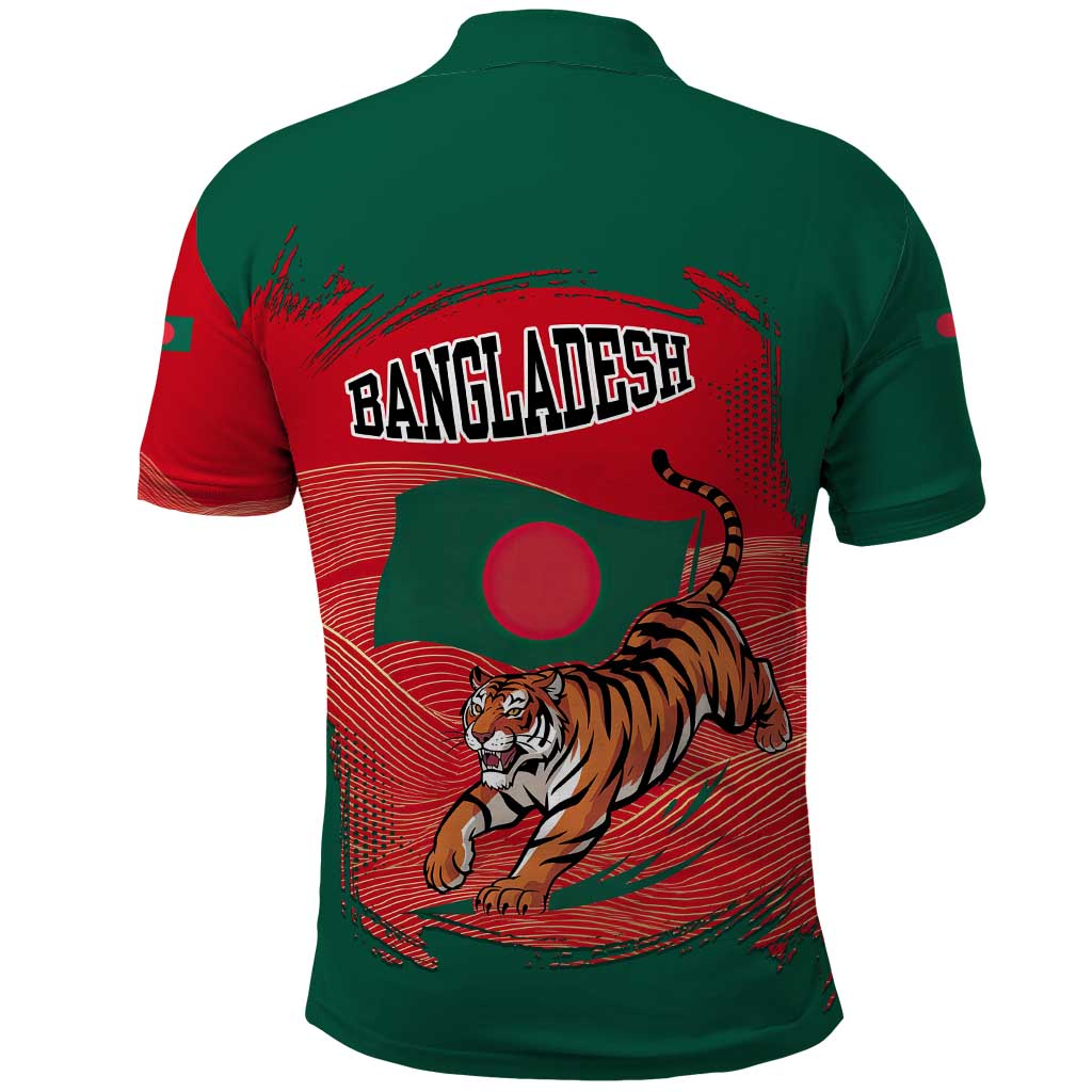 Bangladesh Flag Polo Shirt with Royal Bengal Tiger Design TS04