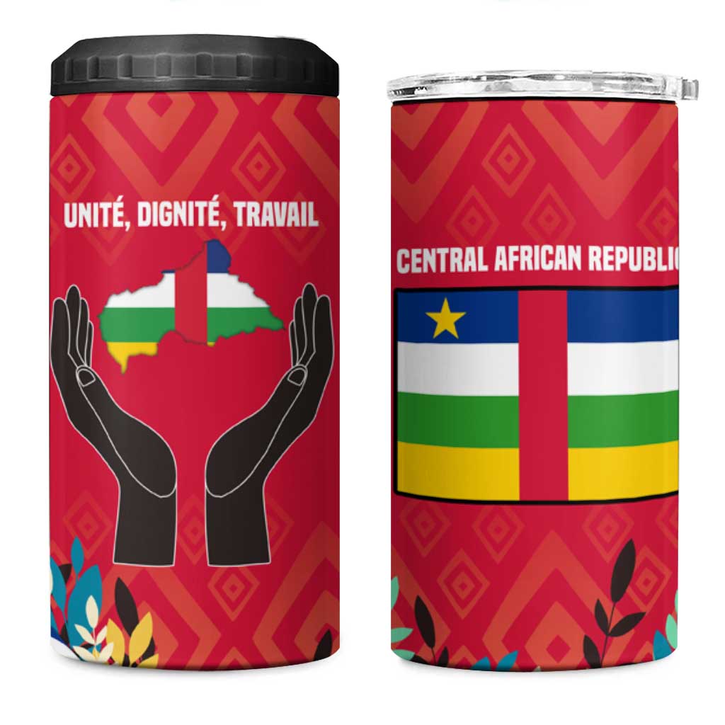 Central African Republic 4 in 1 Can Cooler Tumbler Red Blue Green Tribal Design TS04