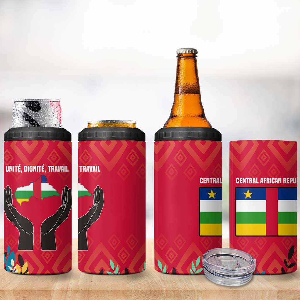 Central African Republic 4 in 1 Can Cooler Tumbler Red Blue Green Tribal Design TS04