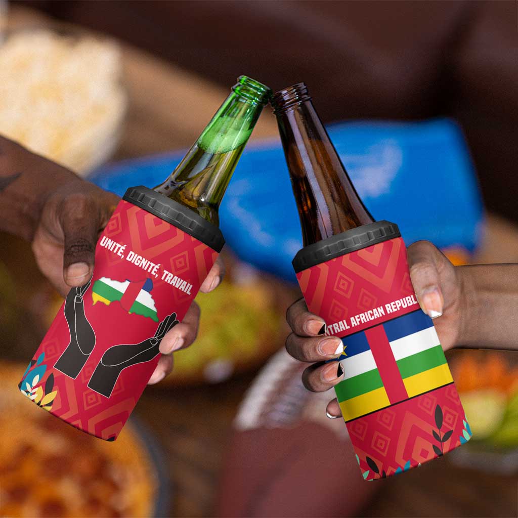 Central African Republic 4 in 1 Can Cooler Tumbler Red Blue Green Tribal Design TS04