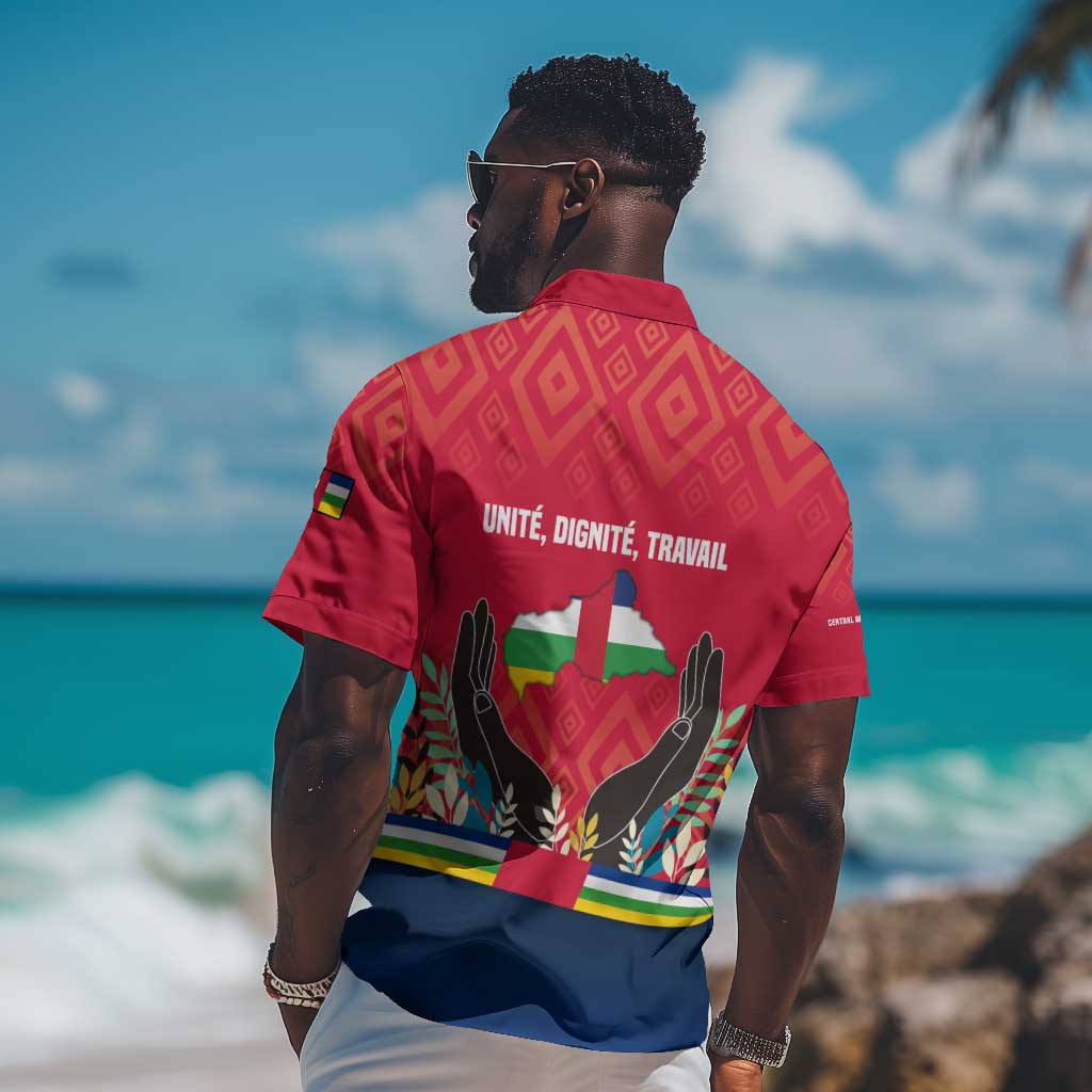 Central African Republic Hawaiian Shirt Red Blue Green Tribal Design TS04