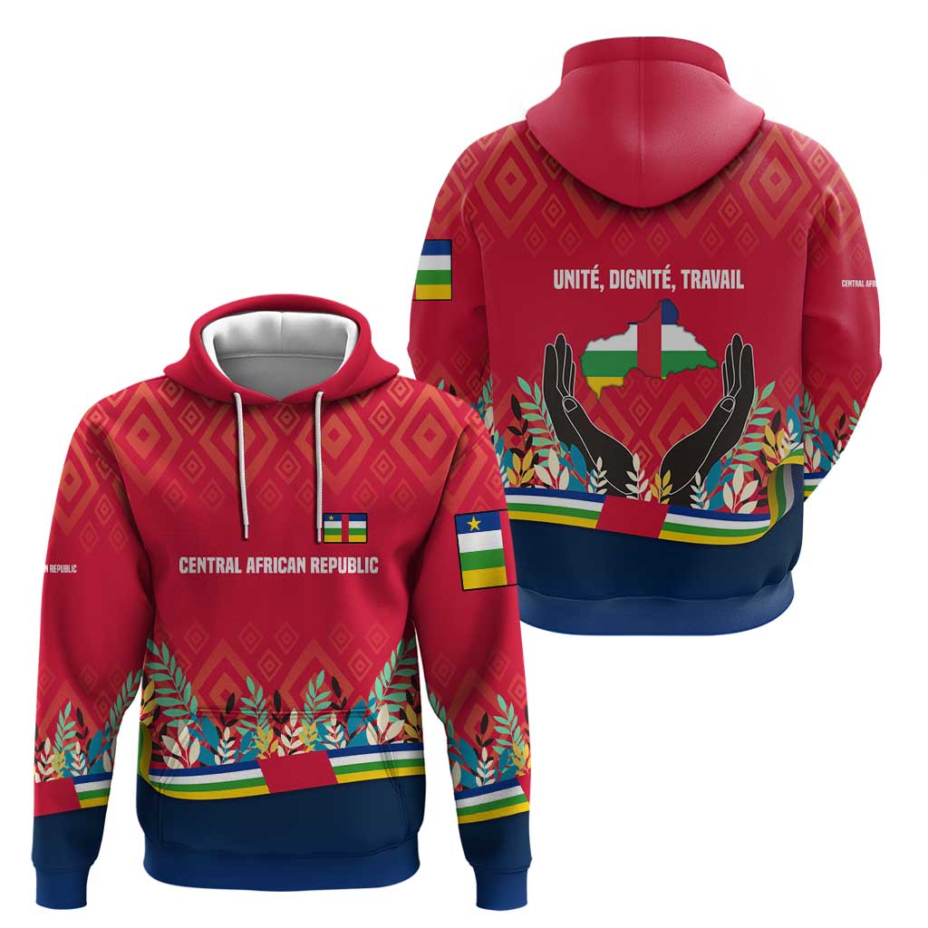 Central African Republic Hoodie with Red Blue Green Tribal Design and National Flag TS04