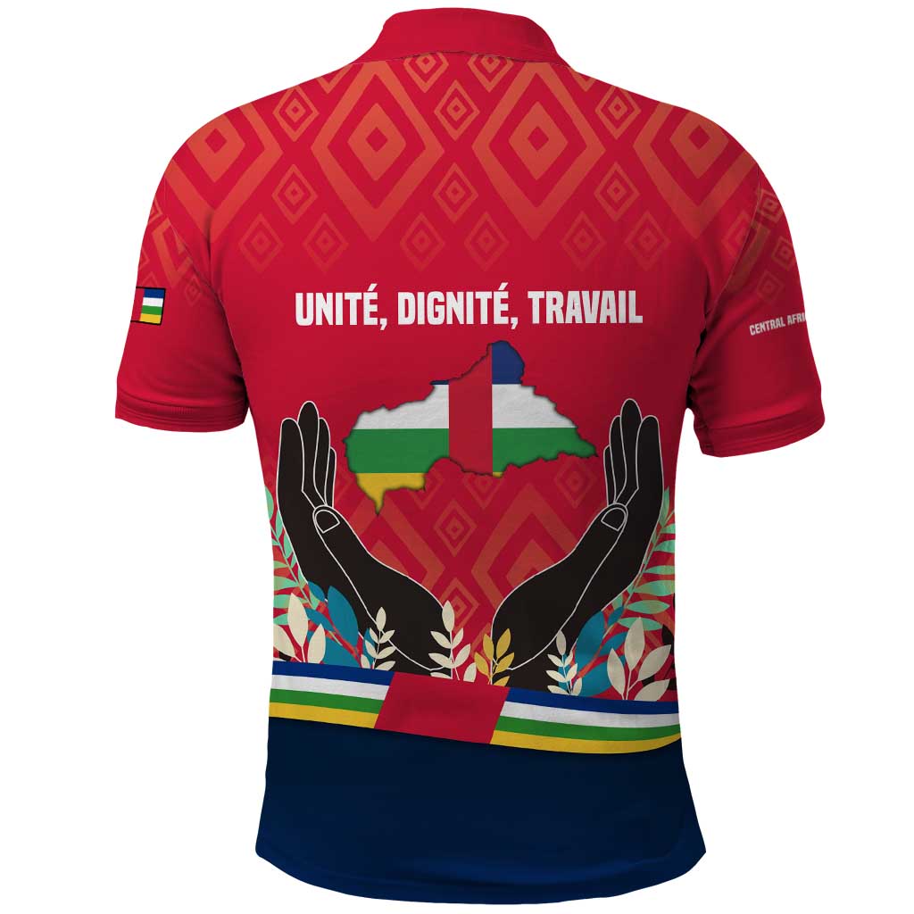 Central African Republic Polo Shirt with Red Blue Green Tribal Design and National Flag TS04