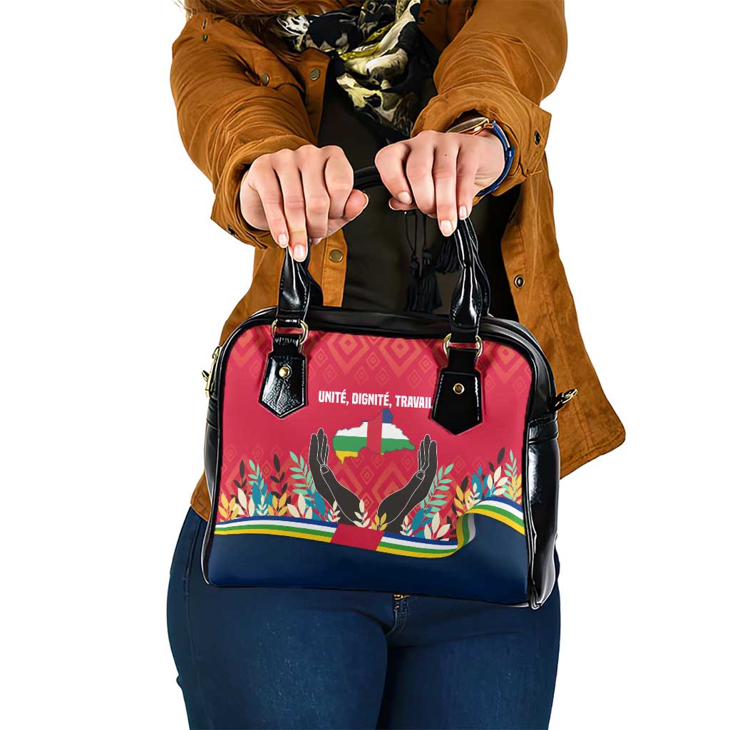 Central African Republic Shoulder Handbag with Red Blue Green Tribal Design and National Flag TS04