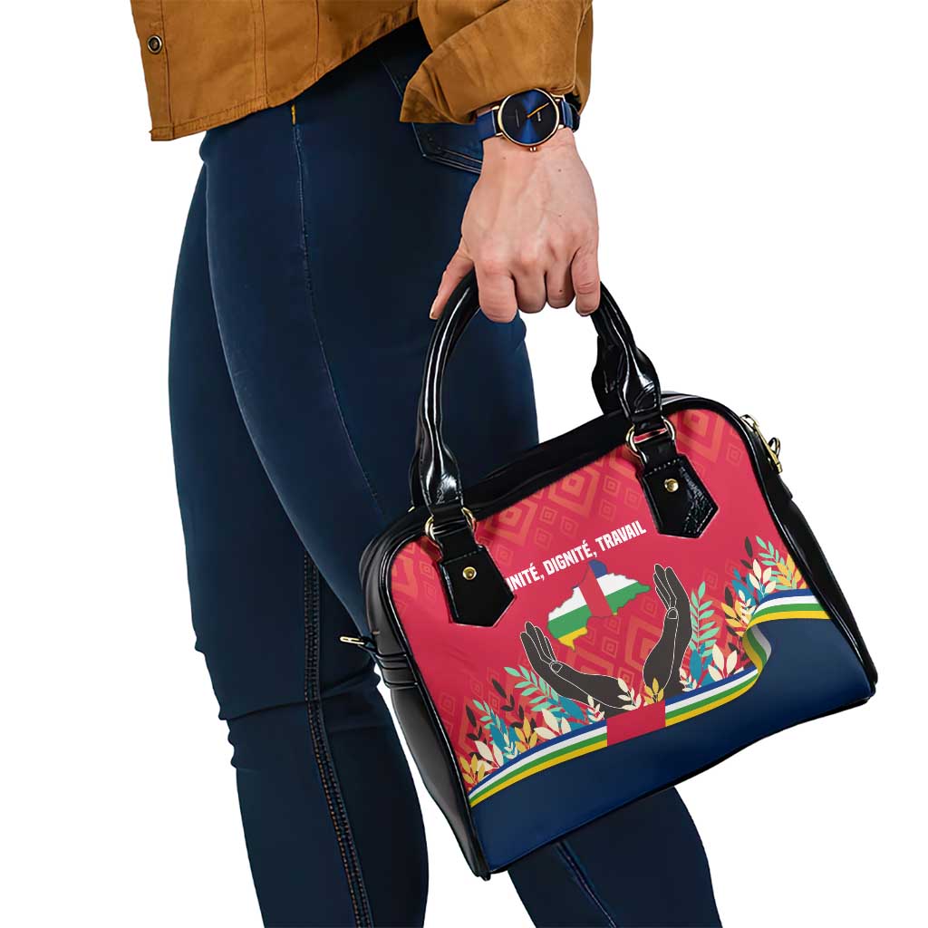 Central African Republic Shoulder Handbag with Red Blue Green Tribal Design and National Flag TS04