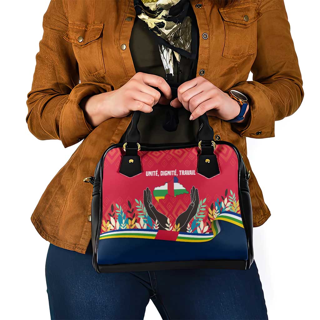 Central African Republic Shoulder Handbag with Red Blue Green Tribal Design and National Flag TS04