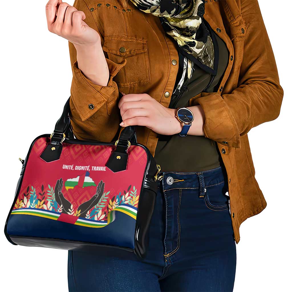 Central African Republic Shoulder Handbag with Red Blue Green Tribal Design and National Flag TS04