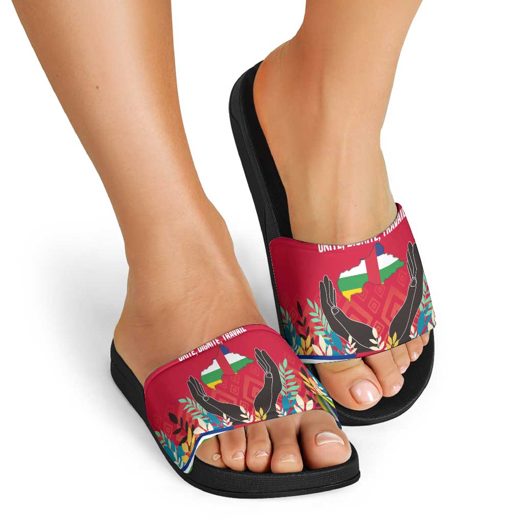 Central African Republic Slide Sandals with Red Blue Green Tribal Design and National Flag TS04