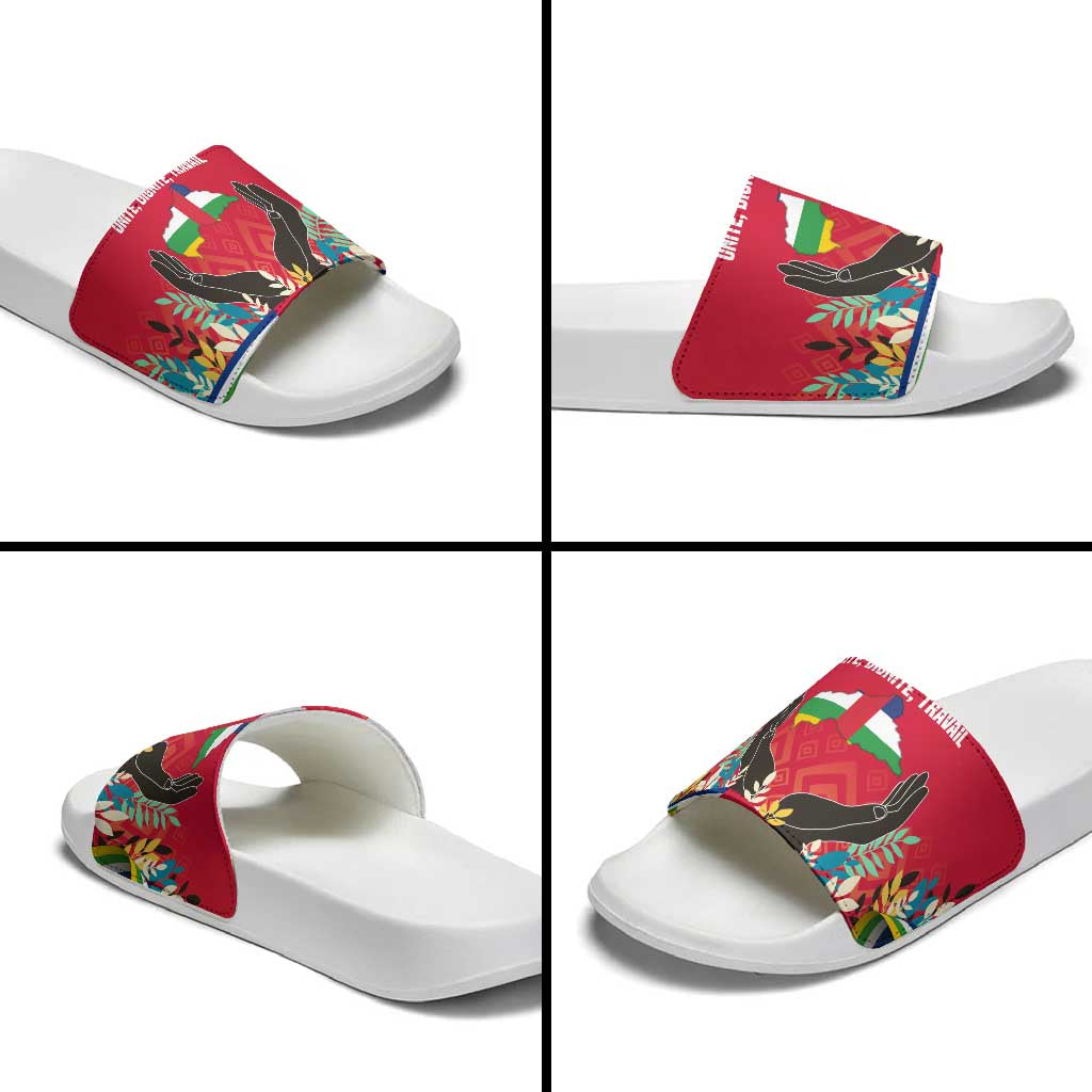 Central African Republic Slide Sandals with Red Blue Green Tribal Design and National Flag TS04