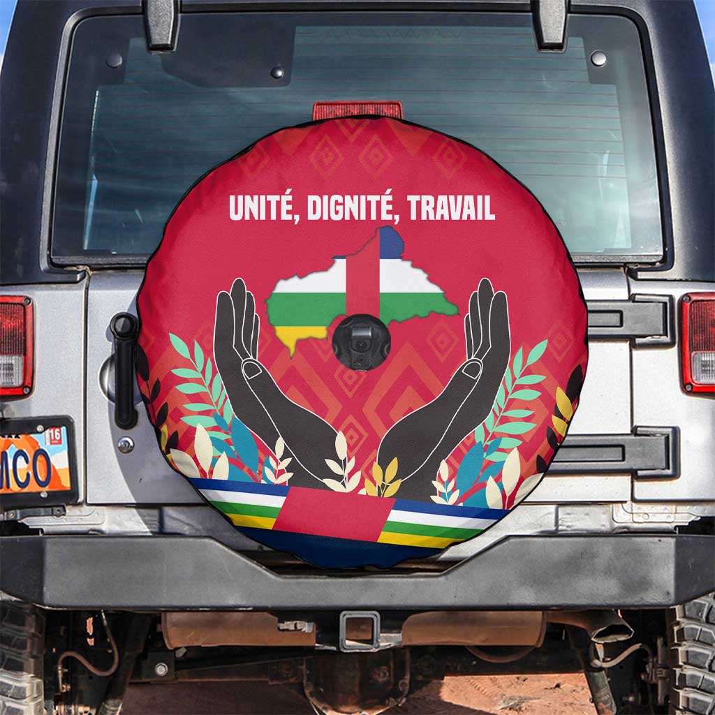 Central African Republic Spare Tire Cover with Red Blue Green Tribal Design and National Flag TS04