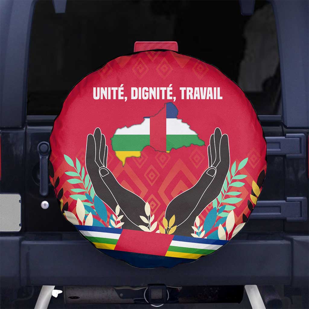Central African Republic Spare Tire Cover with Red Blue Green Tribal Design and National Flag TS04