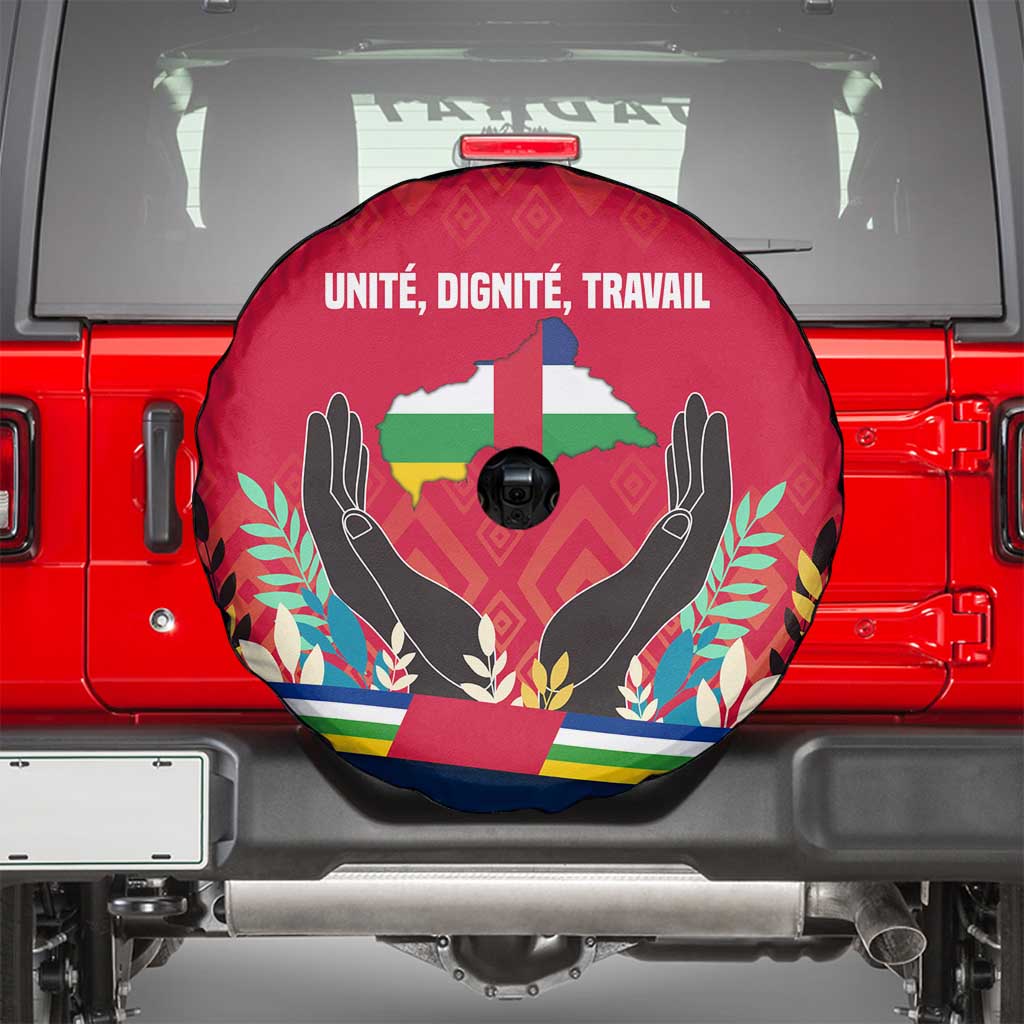 Central African Republic Spare Tire Cover with Red Blue Green Tribal Design and National Flag TS04