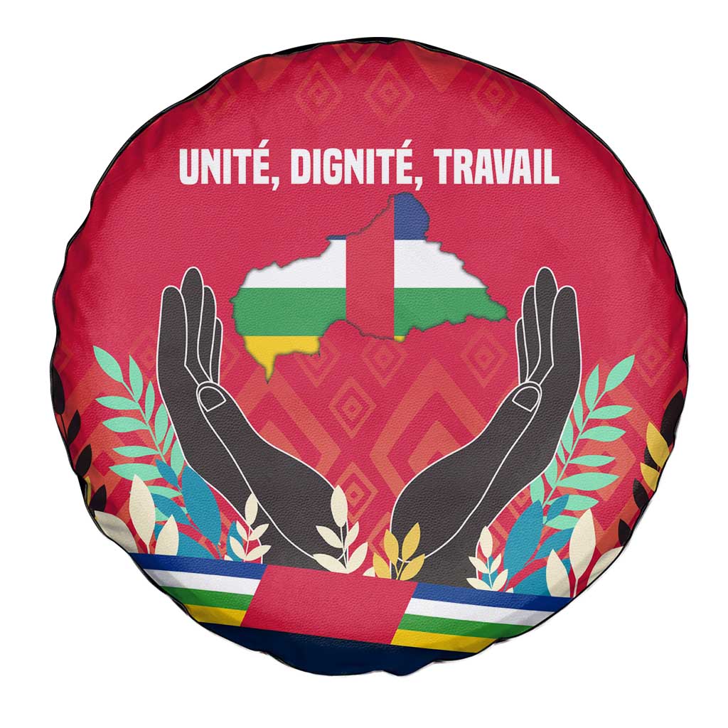 Central African Republic Spare Tire Cover with Red Blue Green Tribal Design and National Flag TS04