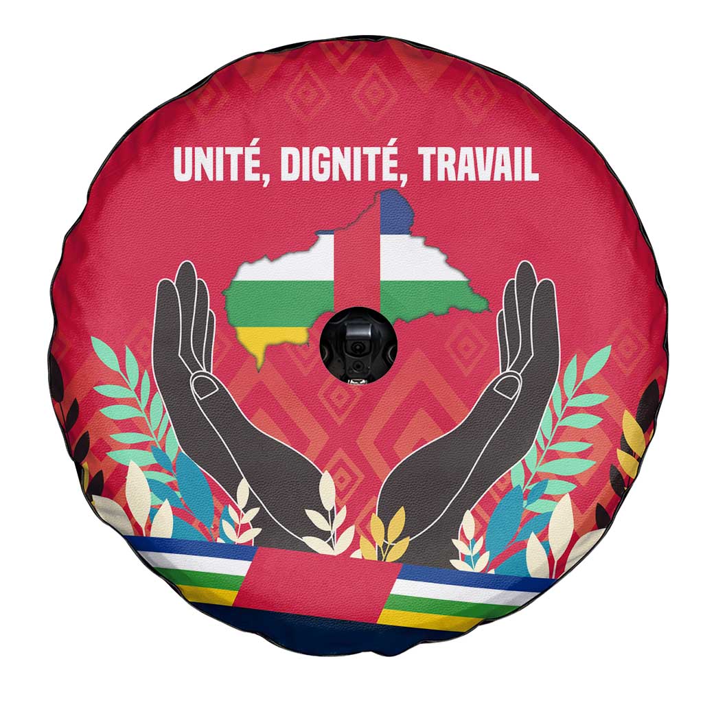 Central African Republic Spare Tire Cover with Red Blue Green Tribal Design and National Flag TS04