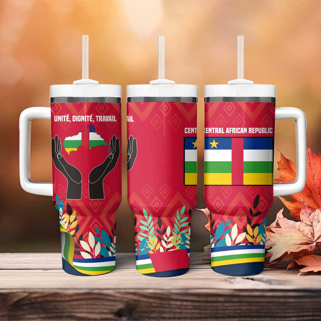 Central African Republic Tumbler With Handle Red Blue Green Tribal Design TS04
