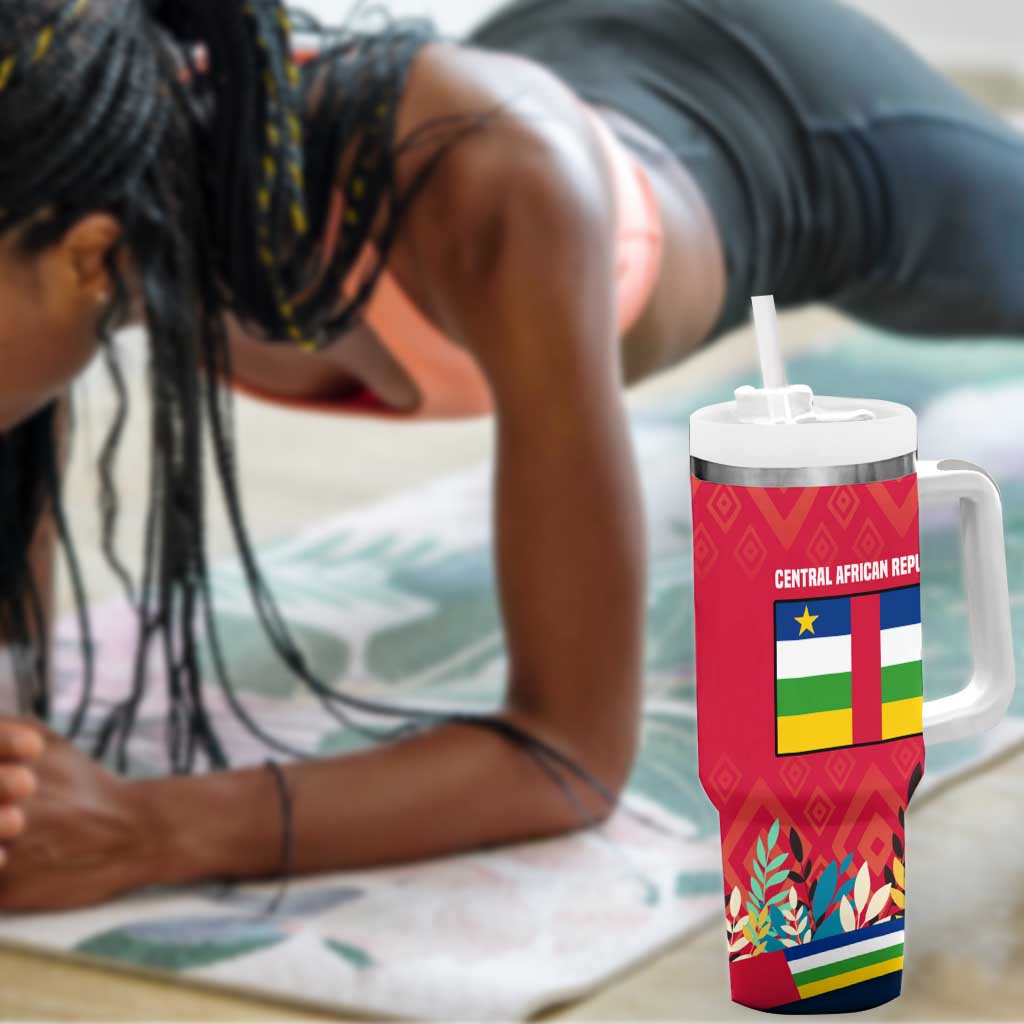 Central African Republic Tumbler With Handle Red Blue Green Tribal Design TS04